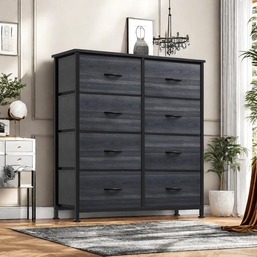 Dresser with 8 Drawers - Fabric Storage Tower, Organizer Unit for Bedroom, Hallway, Closets - Sturdy Steel Frame, Wooden Top & Easy Pull Fabric Bins
