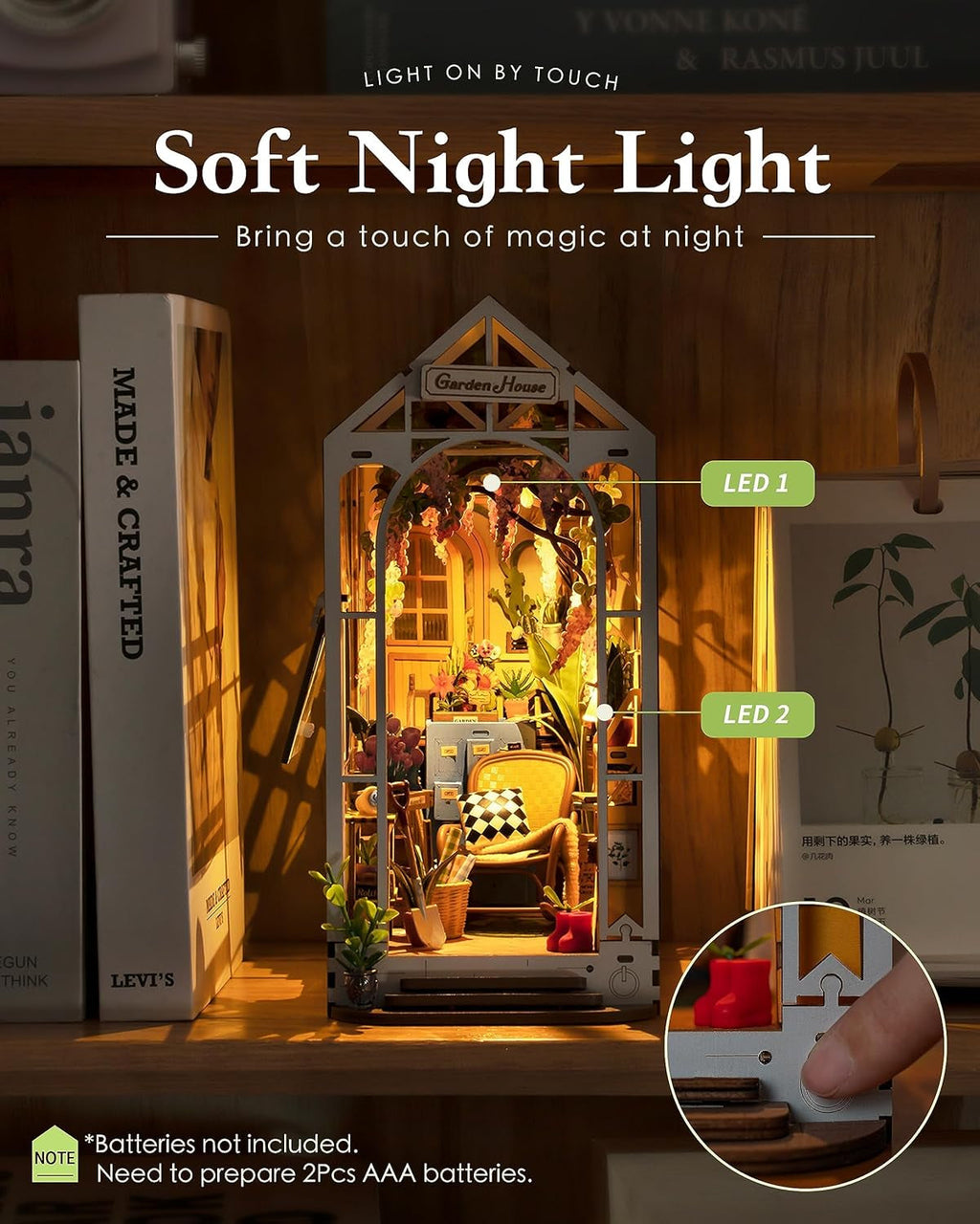 DIY Book Nook Kits for Adults-Garden House Bookshelf Insert Booknook-3D Puzzle Dollhouse Room Decor for Teen Girls Boys Women Men-3