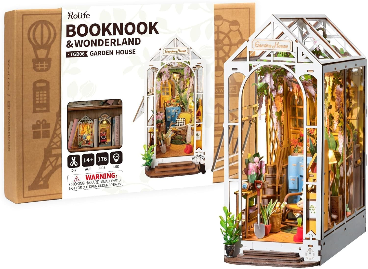 DIY Book Nook Kits for Adults-Garden House Bookshelf Insert Booknook-3D Puzzle Dollhouse Room Decor for Teen Girls Boys Women Men-0