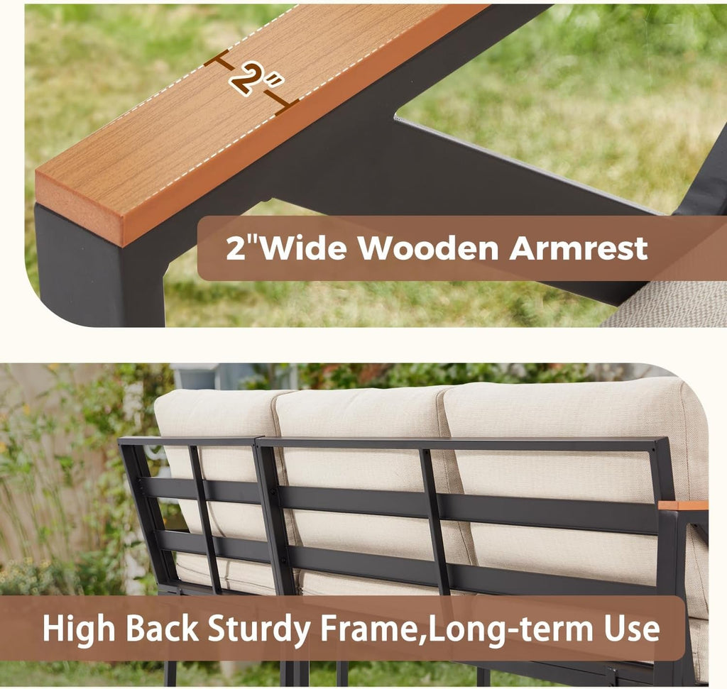 L Shape Metal Patio Furniture Set with Cushions