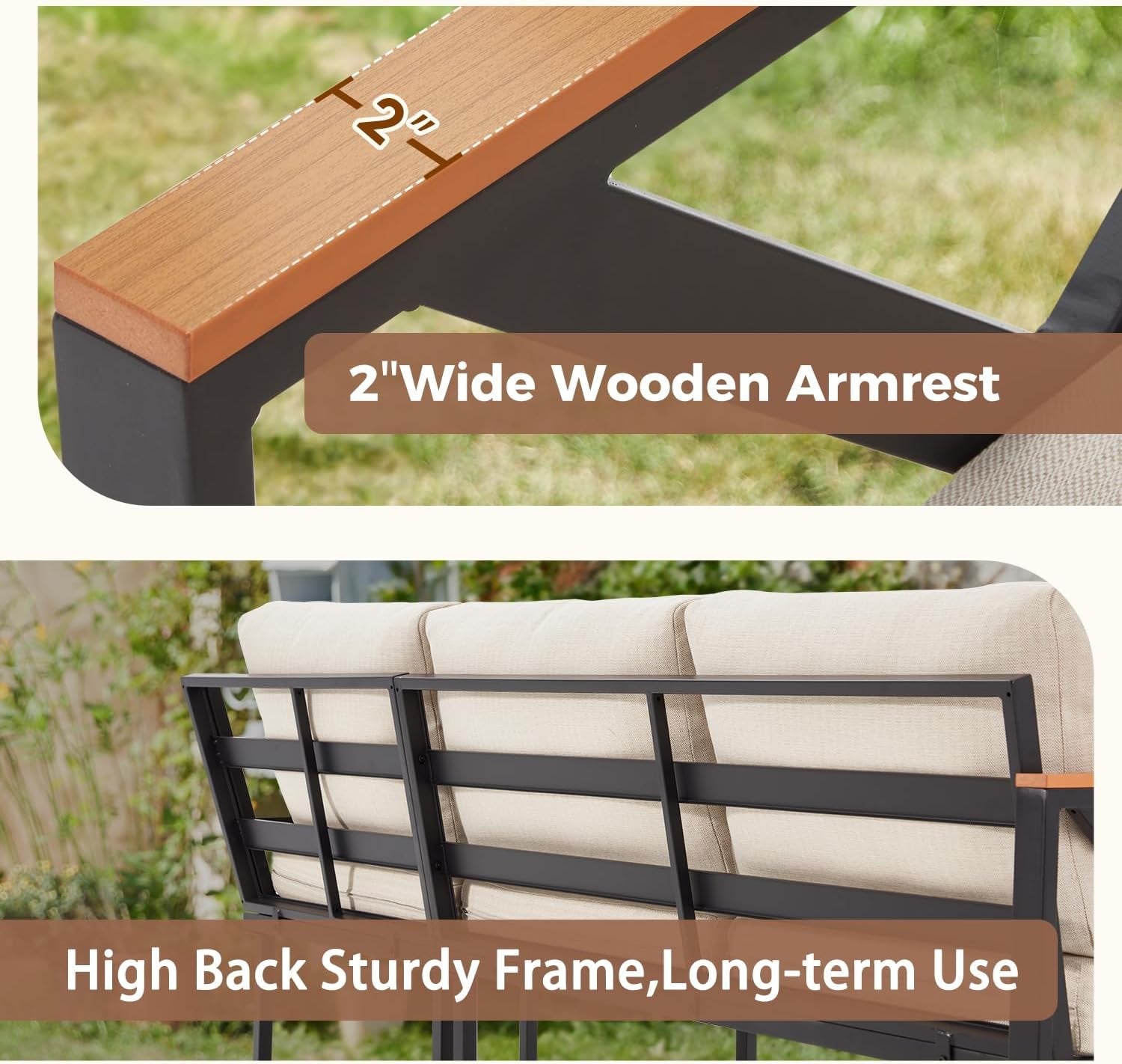 L Shape Metal Patio Furniture Set with Cushions