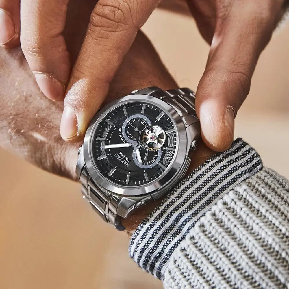 NAKZEN Men Automatic Watch Miyota 82S7 Sapphire Luxury Mechanical Wristwatch Stainless Steel Waterproof Watch Clock relogio masc