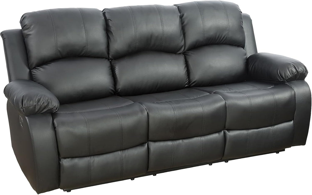 Black Vegan Leather 3-Seater Reclining Sofa Table, Cup Holders