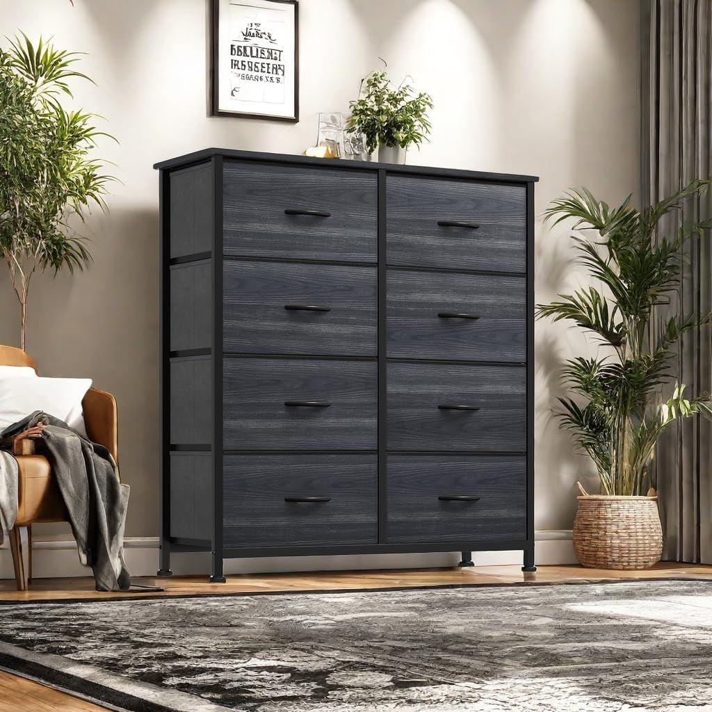 Dresser with 8 Drawers - Fabric Storage Tower, Organizer Unit for Bedroom, Hallway, Closets - Sturdy Steel Frame, Wooden Top & Easy Pull Fabric Bins