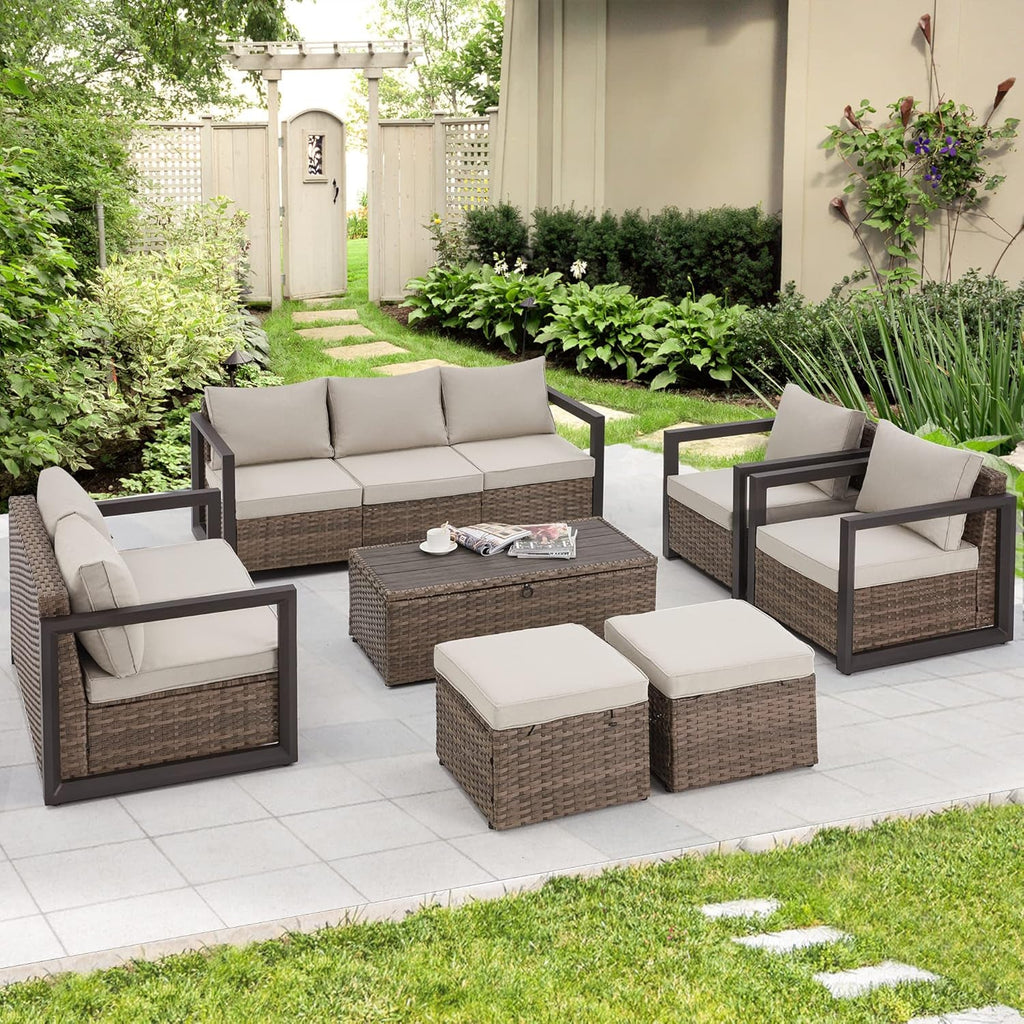 Aluminum Patio Furniture Set with Rattan Sectional Sofa