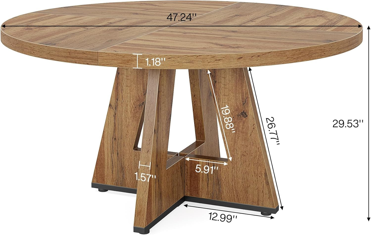 round Dining Table Wood Kitchen Table for Dining Room Living Room, 47" Dinning Room Tables for 4 Adult, Farmhouse Dinner Table with Wooden Tabletop and Cross Base, Burlywood(Only Table)