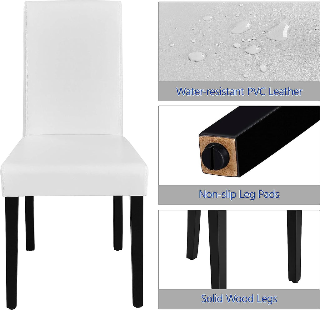 Set of 4 Modern Parson Chairs, Faux Leather, White