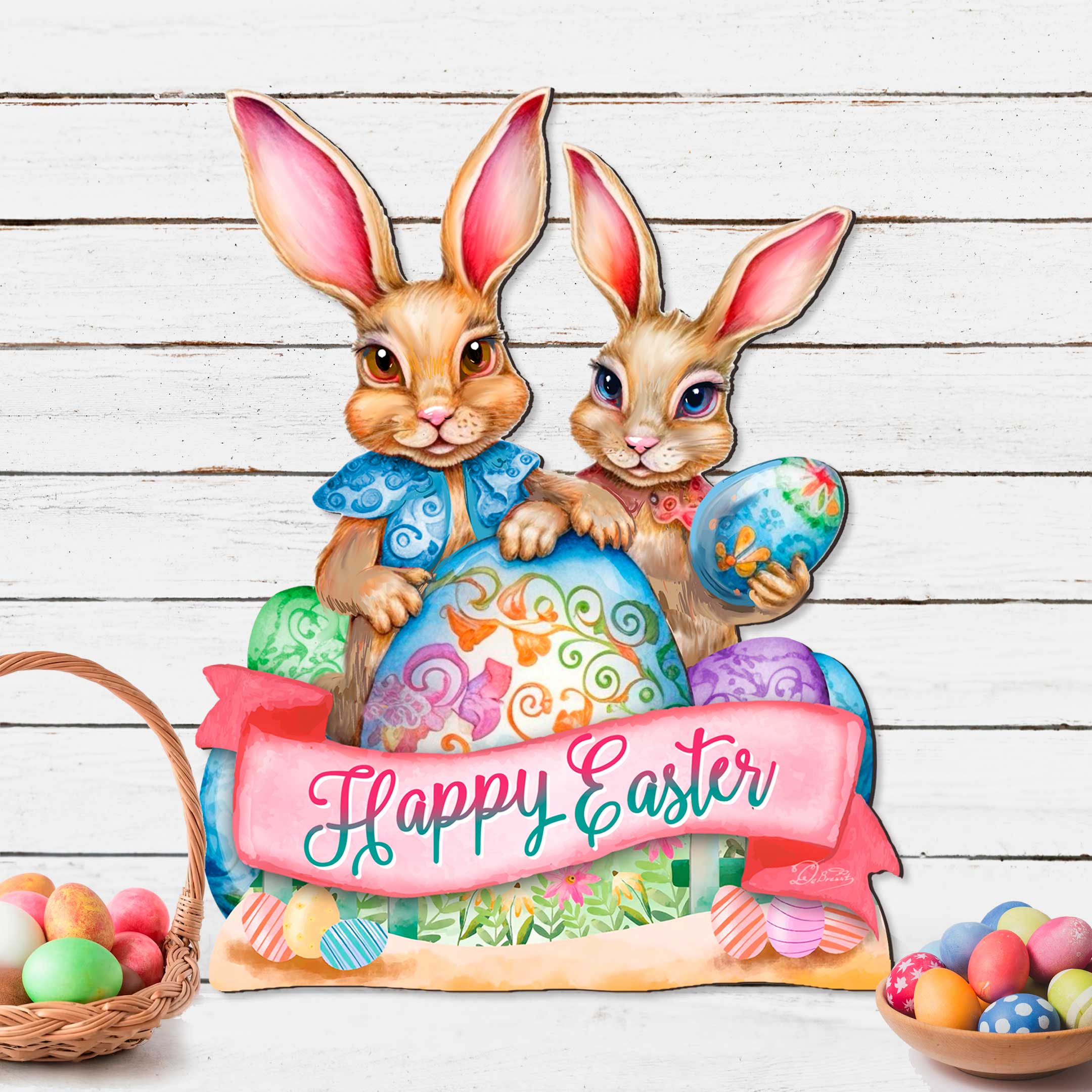 Easter Door Hanger, Easter Gift - Happy Easter Bunnies Easter Door Decor by G. DeBrekht - Easter Spring Decor - 8652782H