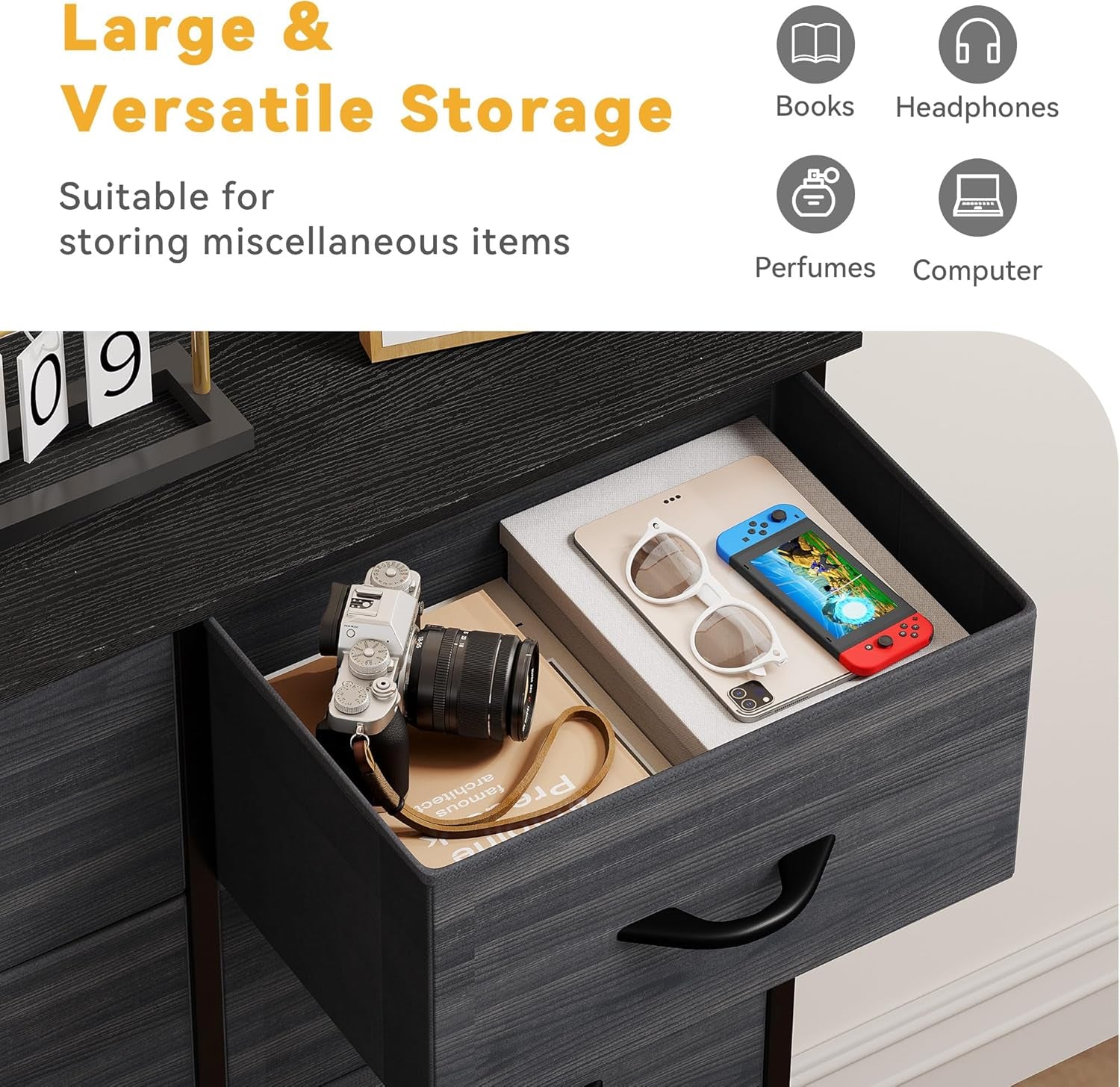 Dresser with 8 Drawers - Fabric Storage Tower, Organizer Unit for Bedroom, Hallway, Closets - Sturdy Steel Frame, Wooden Top & Easy Pull Fabric Bins