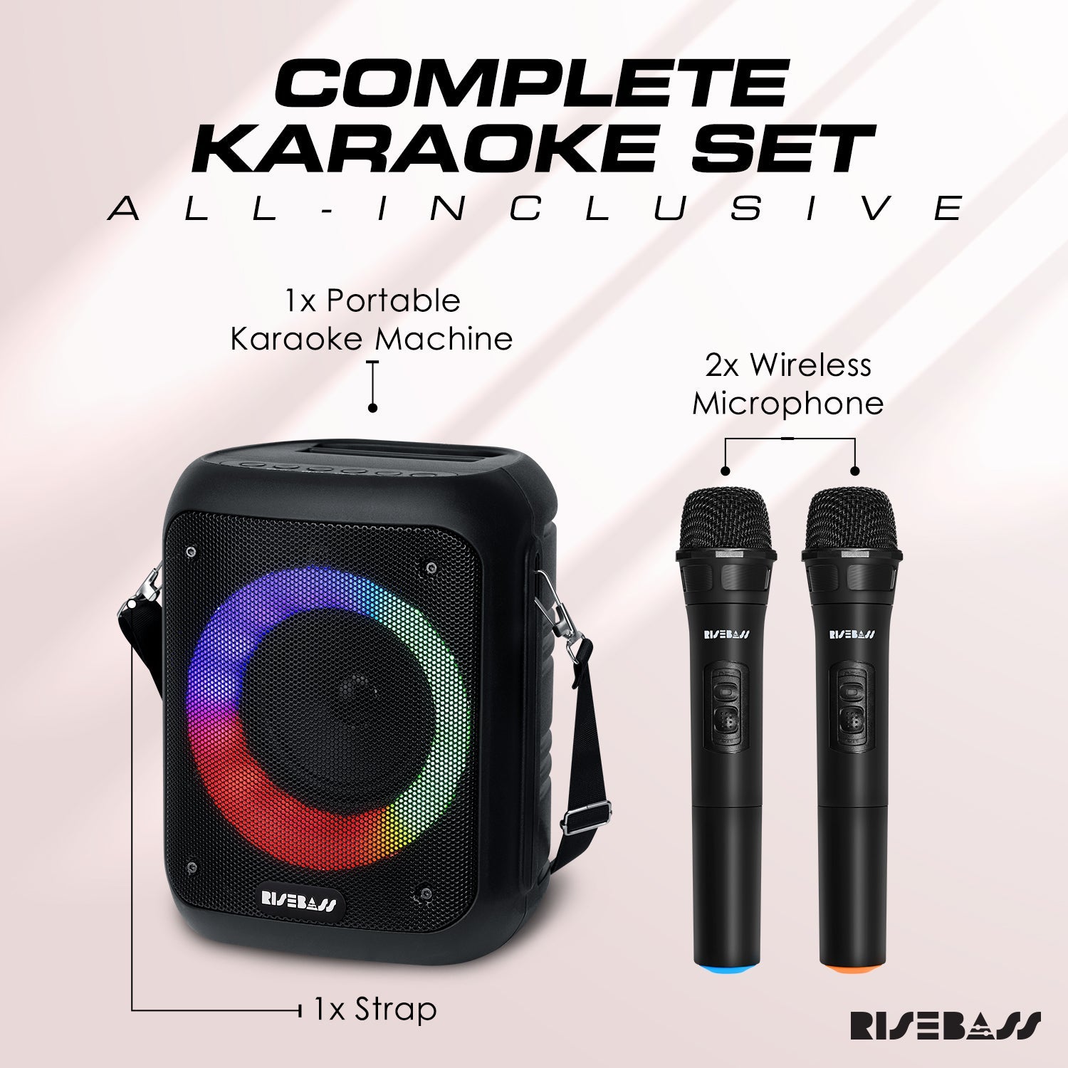Portable Karaoke Machine w/ 2 Wireless Microphones-2