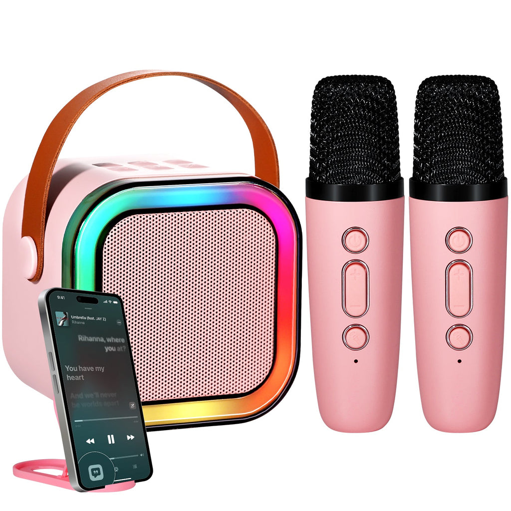 Risebass Mini Karaoke Machine for Kids Adults, Portable Bluetooth Speaker with 2 Wireless Microphones, Toys Birthday Gifts for Girls  Years Old Toddler Teens.-0