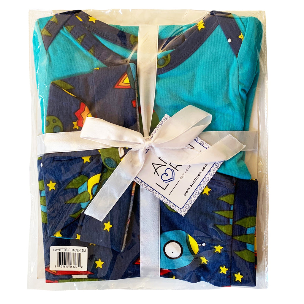 AnnLoren Baby Boys Layette Space Ship Onesie Pants Cap 3pc Gift Set Clothing