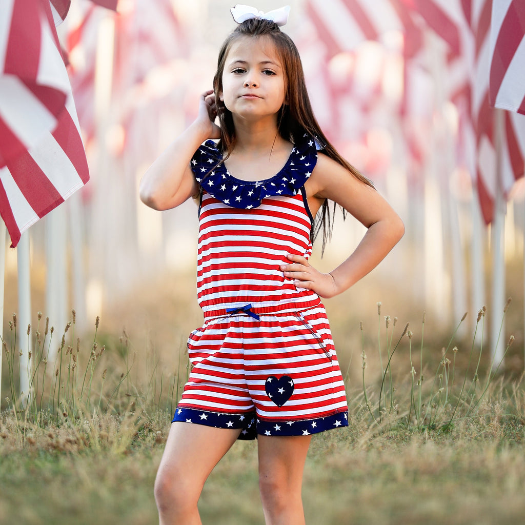 AnnLoren Girls Jumpsuit Stars & Stripes 4th of July Boutique Clothing