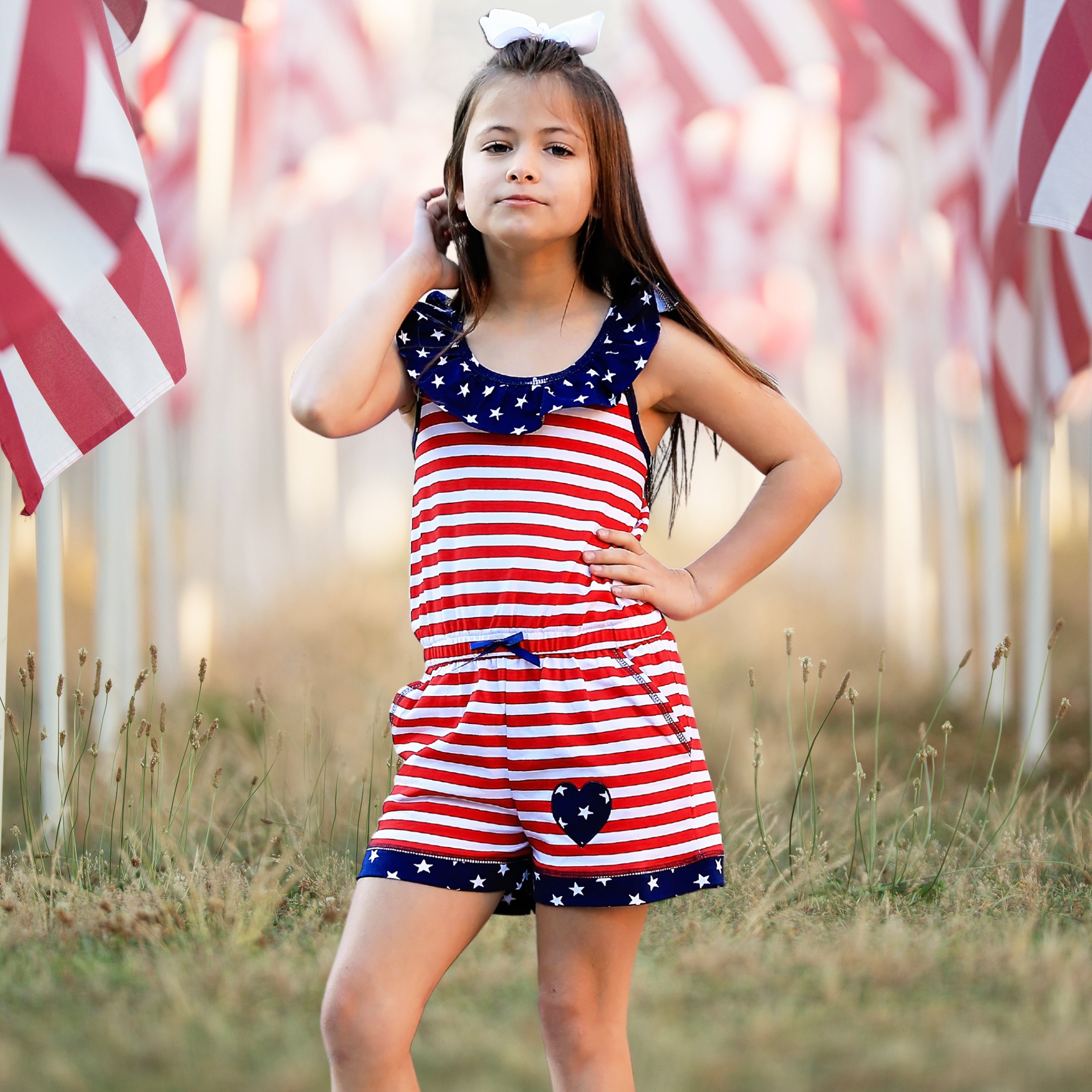 AnnLoren Girls Jumpsuit Stars & Stripes 4th of July Boutique Clothing
