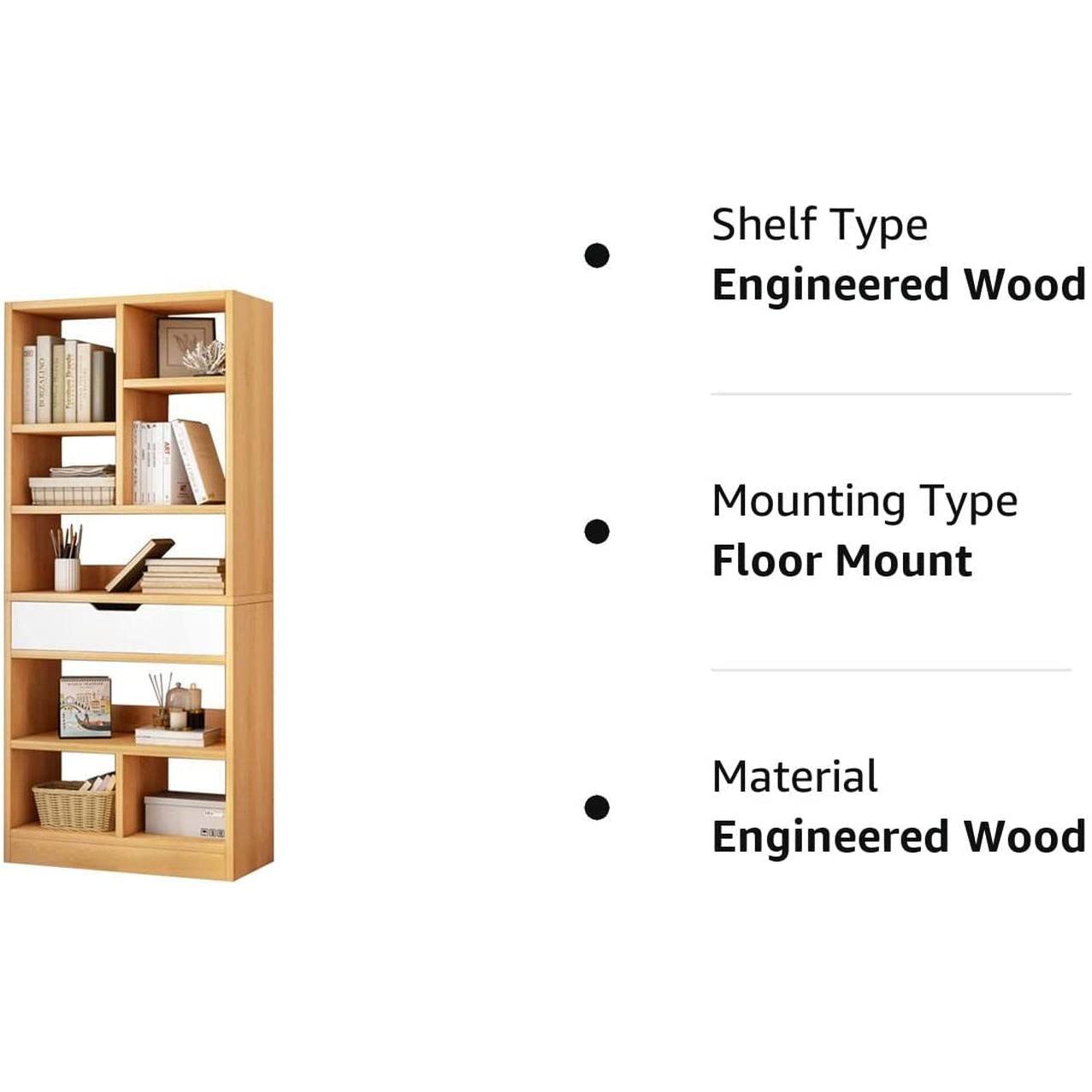 Maple Yellow Wooden Bookcase with Drawer and Cubes