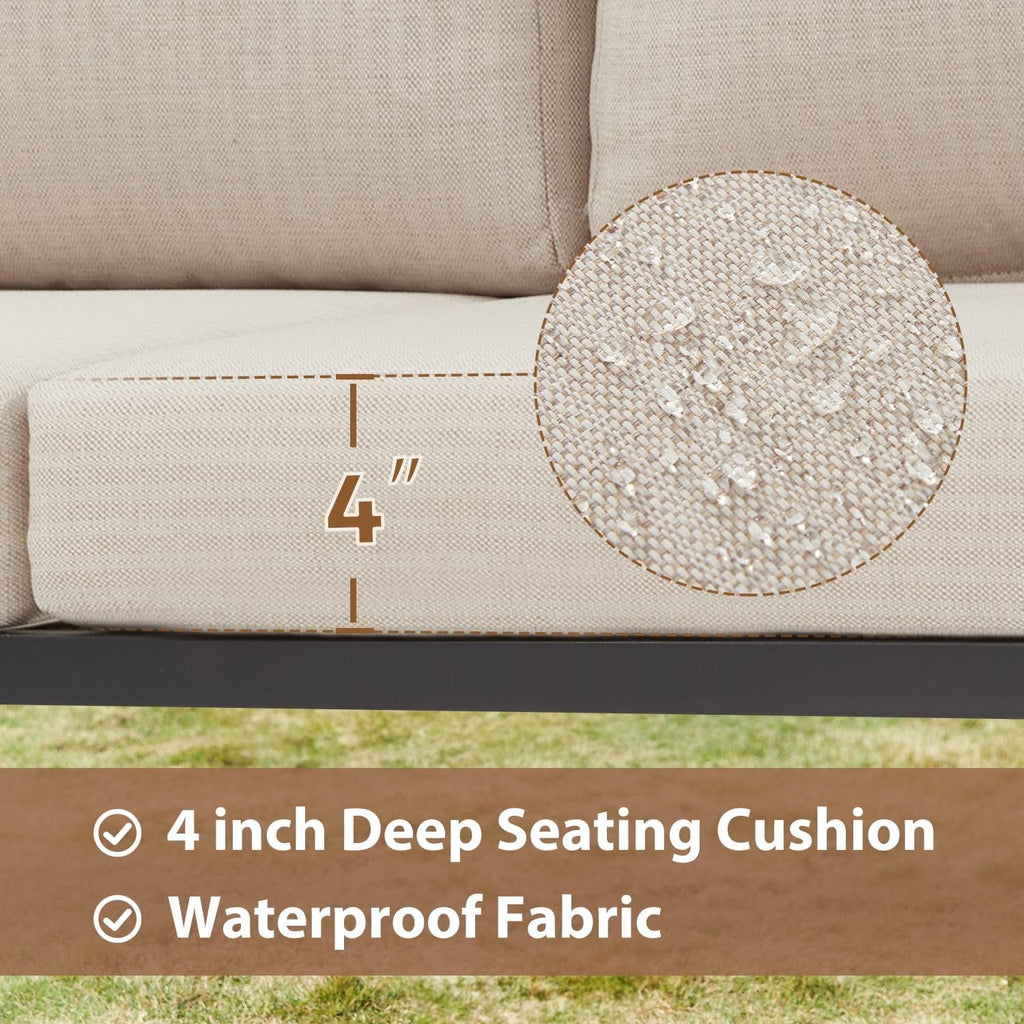 L Shape Metal Patio Furniture Set with Cushions