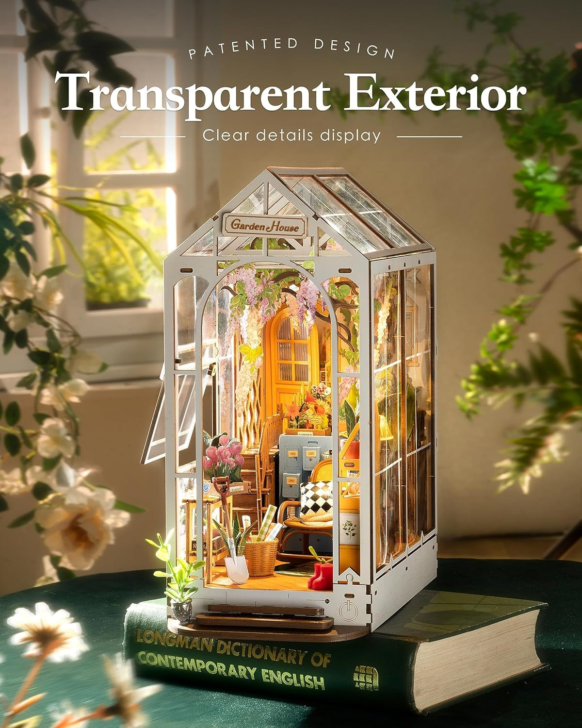 DIY Book Nook Kits for Adults-Garden House Bookshelf Insert Booknook-3D Puzzle Dollhouse Room Decor for Teen Girls Boys Women Men-2