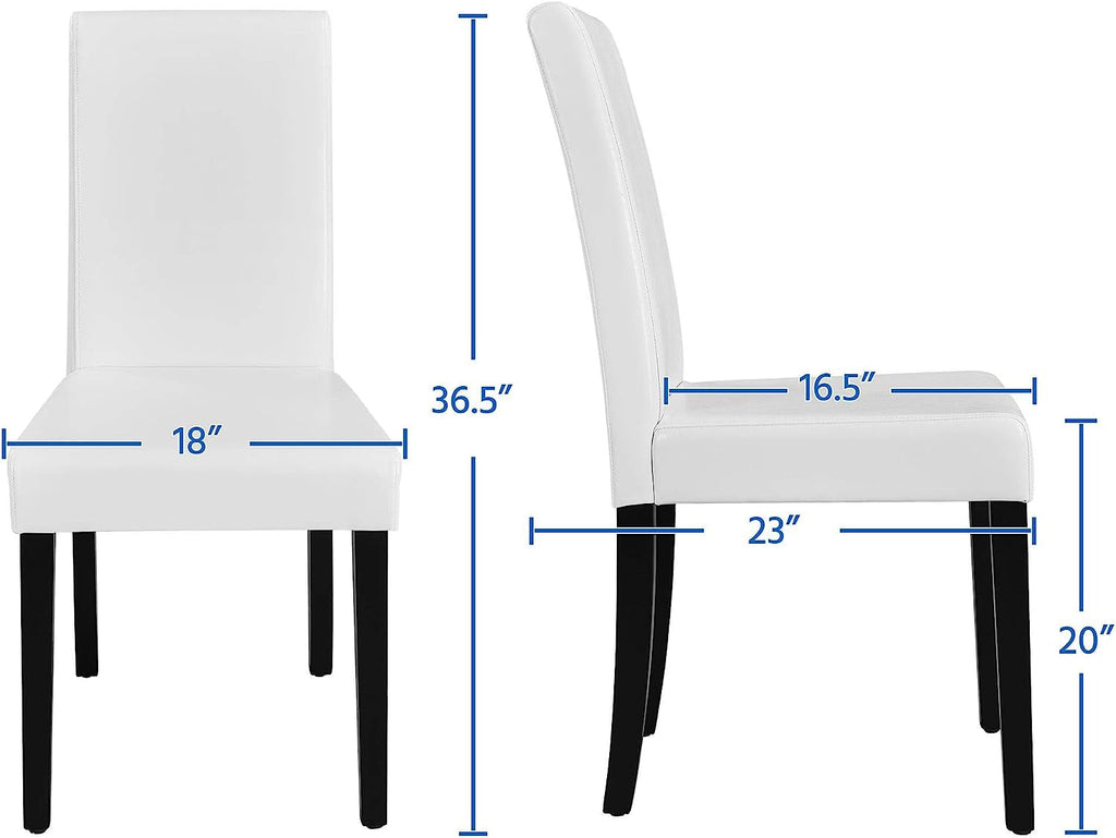 Set of 4 Modern Parson Chairs, Faux Leather, White