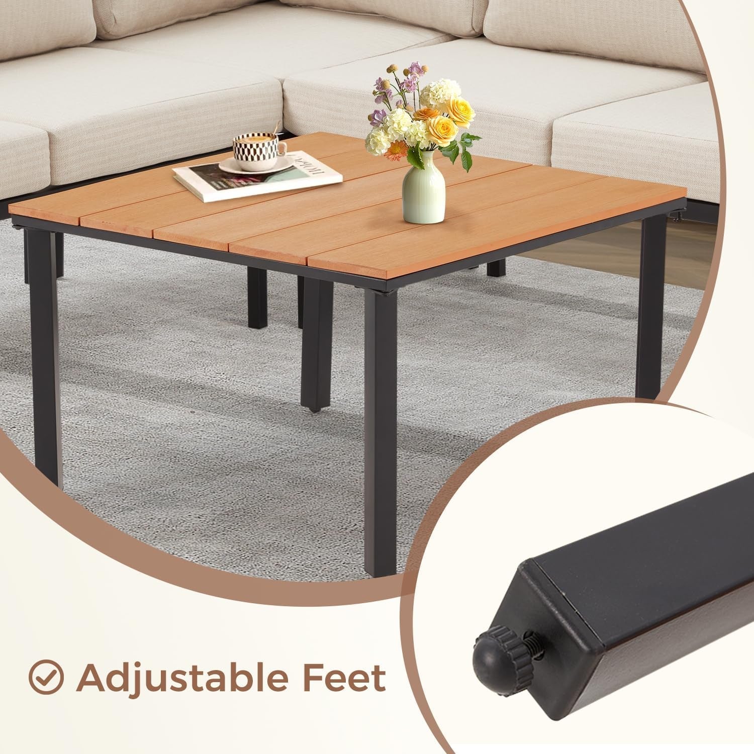 L Shape Metal Patio Furniture Set with Cushions