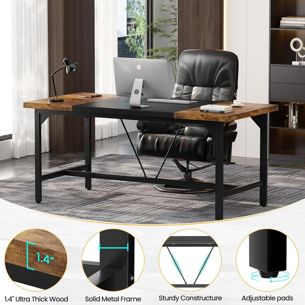 Large Rustic Computer Desk for Home Office Workstation