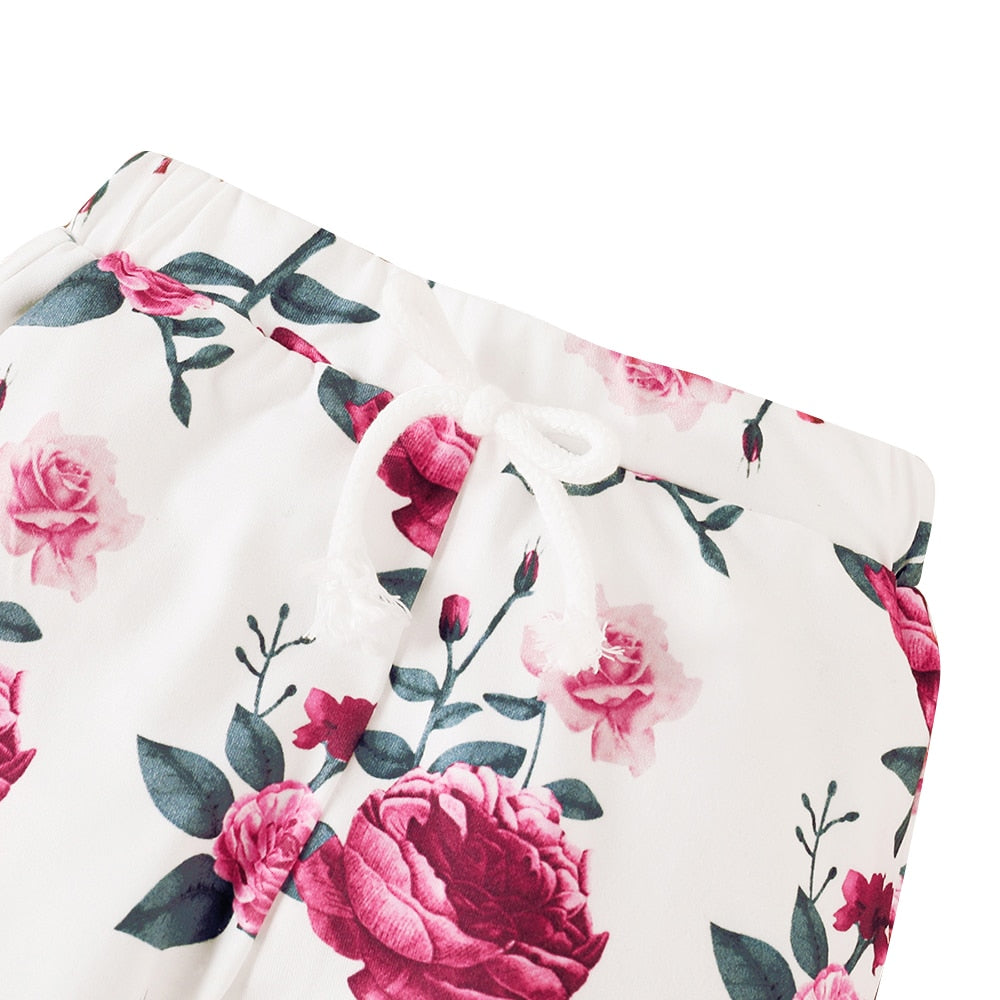 3Pcs Winter Infant Girls Clothing Floral Printed Hooded Sweatshirts And Pants Headband Outfits Casual Newborn Clothing D30