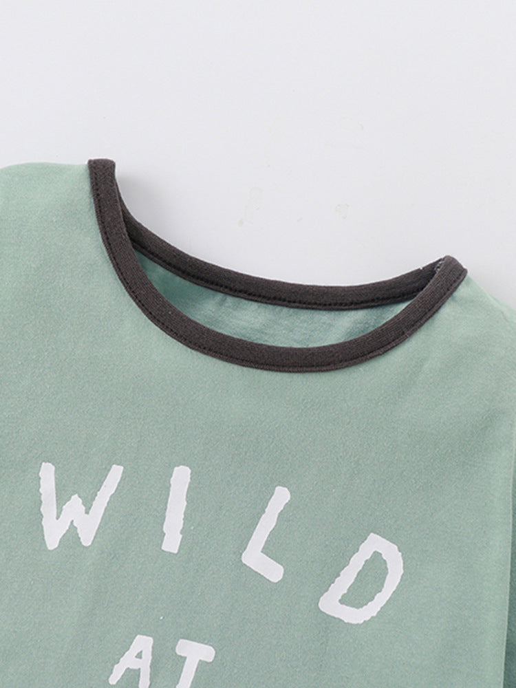 Baby And Kids Boys Words Print Short Sleeves Top And Shorts With Pockets Casual Clothing Set