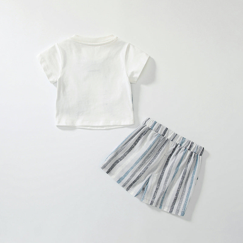 Summer Baby Kids Striped Vest Pattern T-shirt and Shorts Clothing Set for Boys
