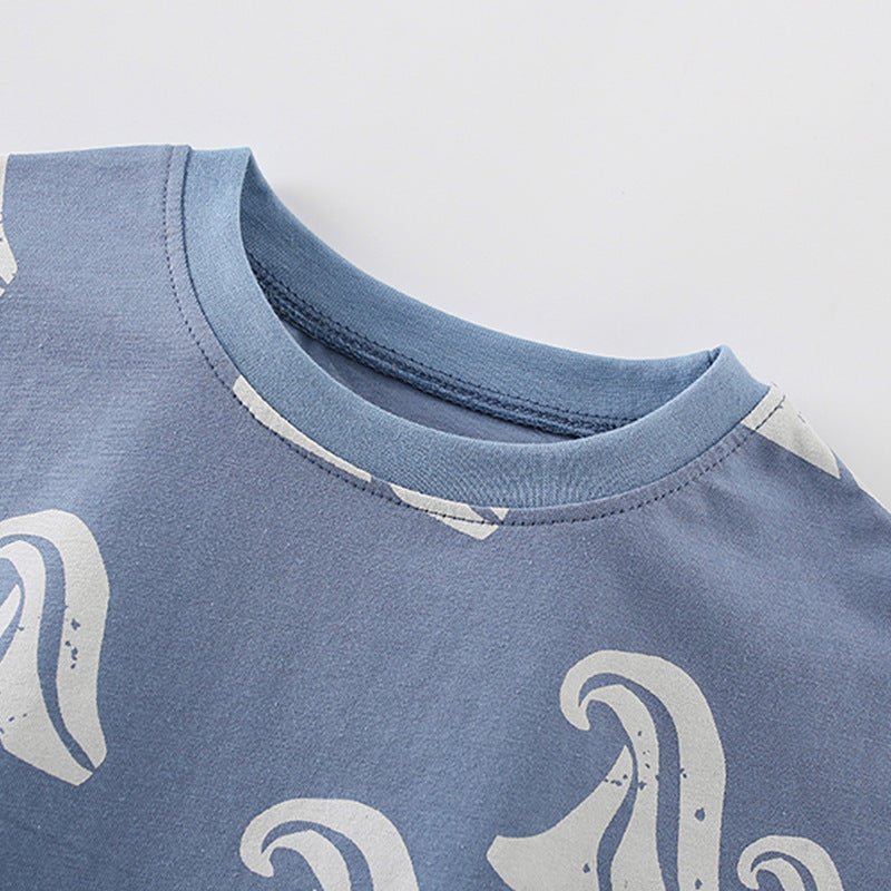 Summer Baby Kids Waves Pattern T-shirt and Shorts Clothing Set for Boys