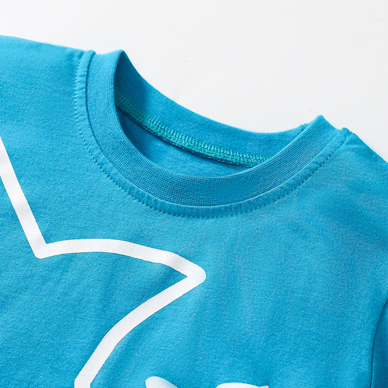 Summer Baby Kids Shark Cartoon Pattern T-shirt and Shorts Clothing Set for Boys