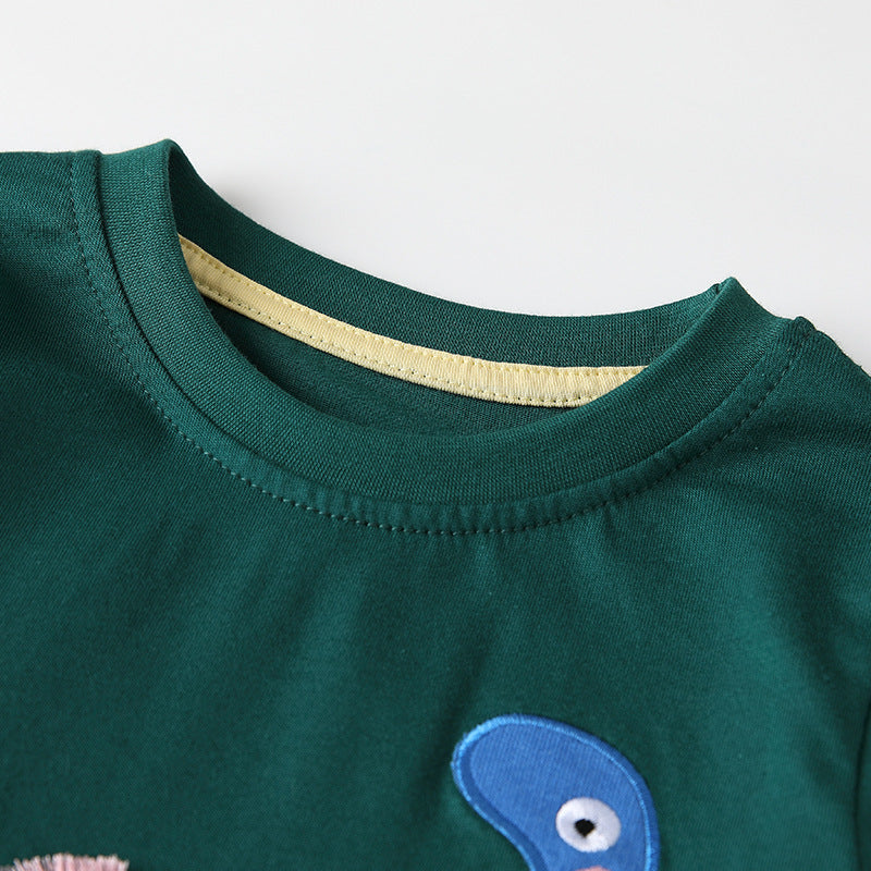 Spring and Autumn Boys Cartoon Pattern Long Sleeves Top and Plaid Pants Clothing Set