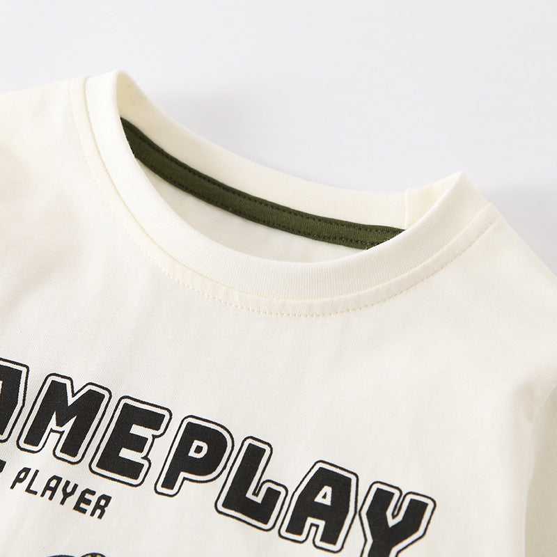 Spring and Autumn Boys Cartoon and Letters Pattern Long Sleeves Top and Pants Clothing Set