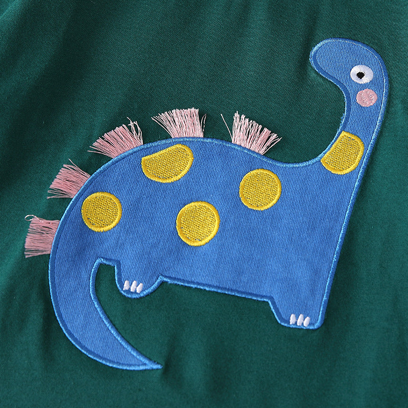 Spring and Autumn Boys Cartoon Pattern Long Sleeves Top and Plaid Pants Clothing Set