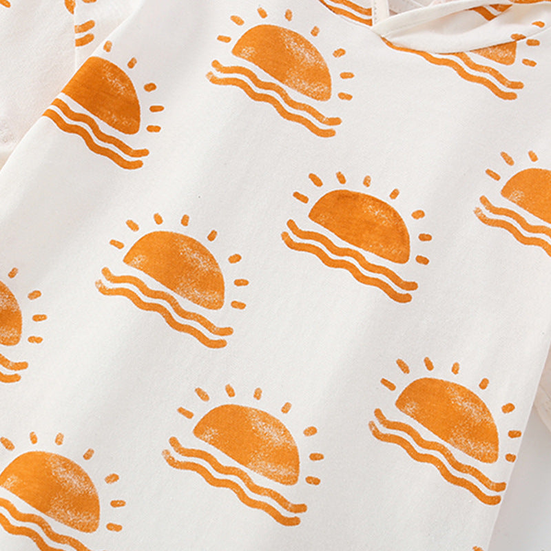 Summer Baby Kids Sunrise Pattern Hooded T-shirt and Shorts Clothing Set for Boys