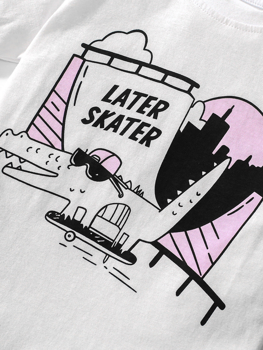 Baby And Kids Boys Alligator Cartoon Short Sleeves Top And Shorts 2-Piece Casual Clothing Set