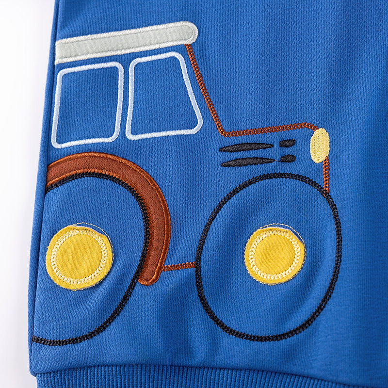 Spring and Autumn Boys Tractors Cartoon Pattern Long Sleeves Sweatshirt and Pants Clothing Set