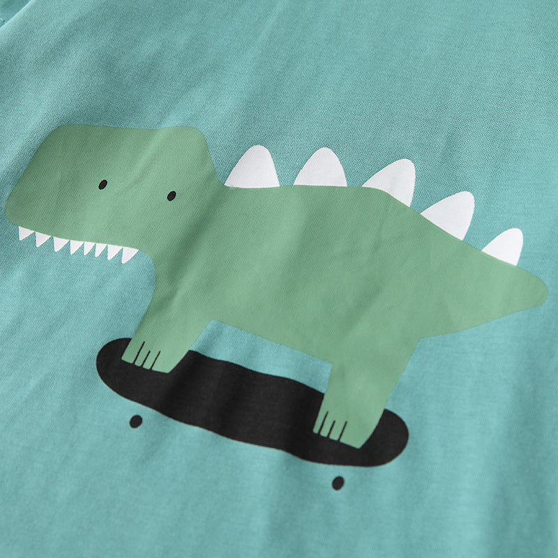 Spring and Autumn Boys Cartoon Pattern Long Sleeves Top and Plaid Pants Clothing Set