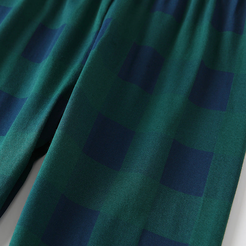 Spring and Autumn Boys Cartoon Pattern Long Sleeves Top and Plaid Pants Clothing Set