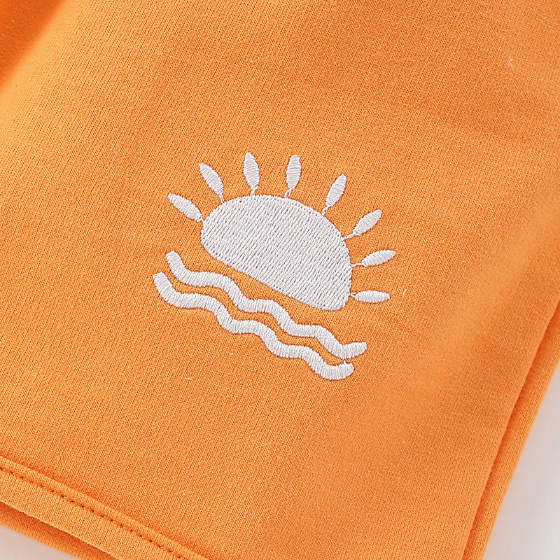 Summer Baby Kids Sunrise Pattern Hooded T-shirt and Shorts Clothing Set for Boys