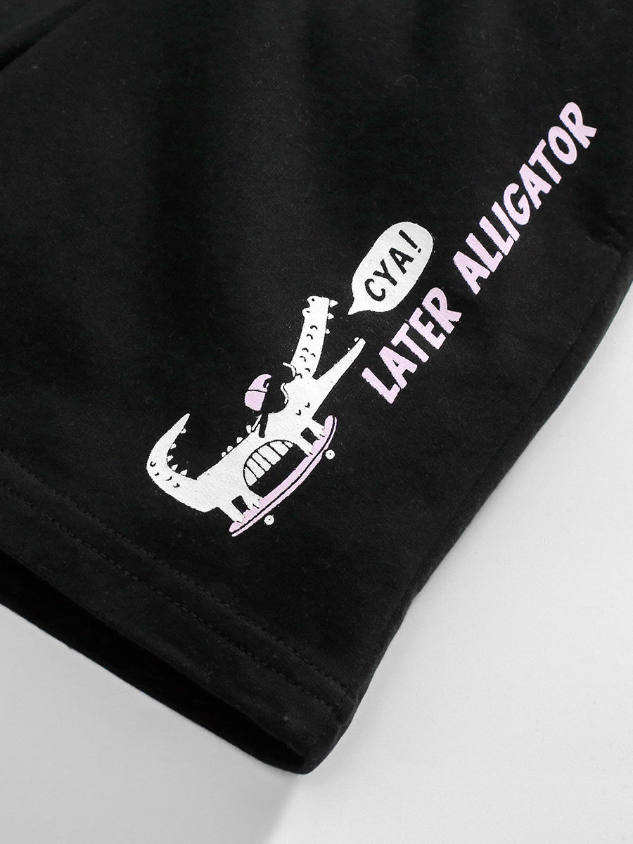 Baby And Kids Boys Alligator Cartoon Short Sleeves Top And Shorts 2-Piece Casual Clothing Set