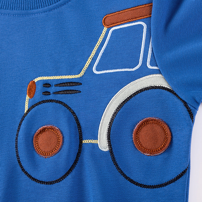 Spring and Autumn Boys Tractors Cartoon Pattern Long Sleeves Sweatshirt and Pants Clothing Set