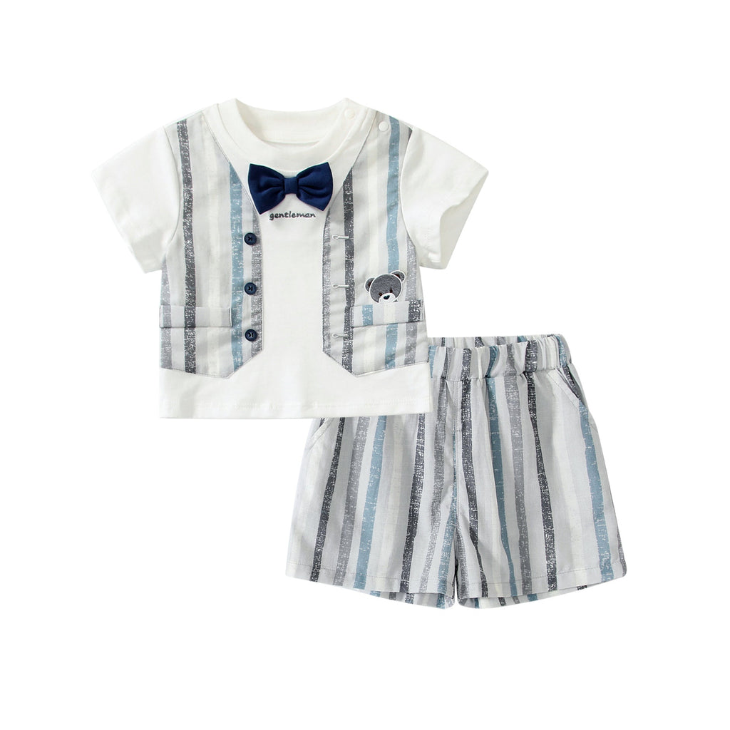 Summer Baby Kids Striped Vest Pattern T-shirt and Shorts Clothing Set for Boys