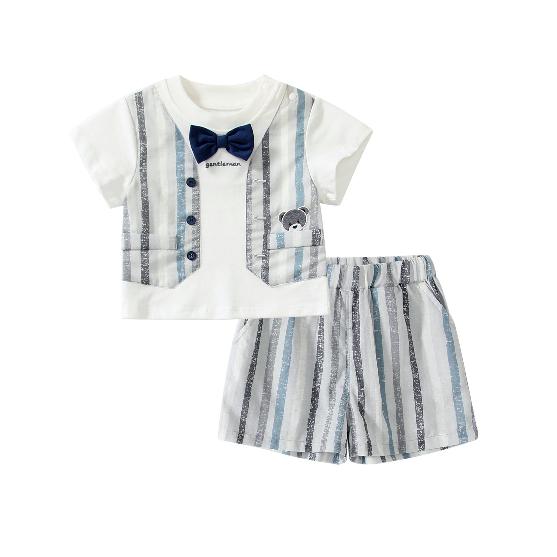 Summer Baby Kids Striped Vest Pattern T-shirt and Shorts Clothing Set for Boys