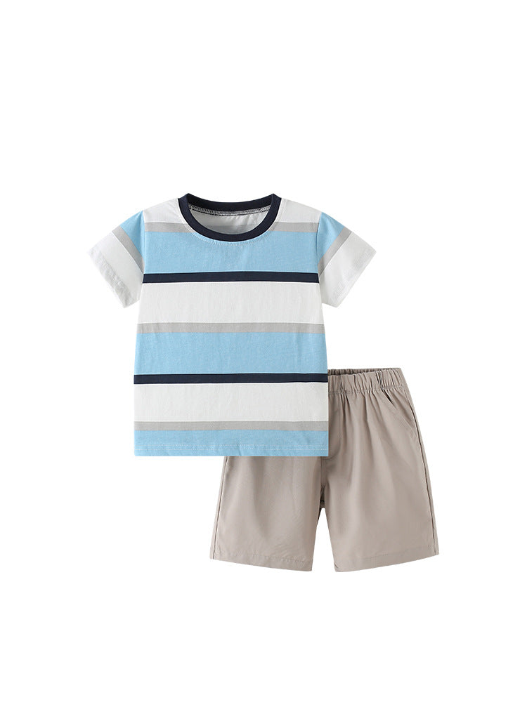 Summer Baby Kids Casual Striped Pattern T-shirt and Shorts Clothing Set for Boys