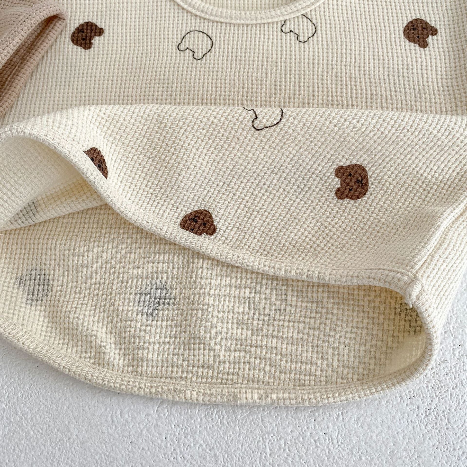 Baby Cartoon Print Pattern Waffle Knitted Fabric Clothing Sets