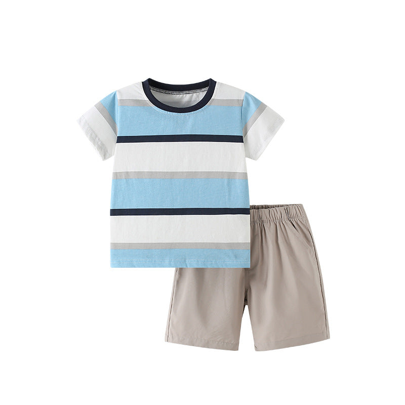 Summer Baby Kids Casual Striped Pattern T-shirt and Shorts Clothing Set for Boys