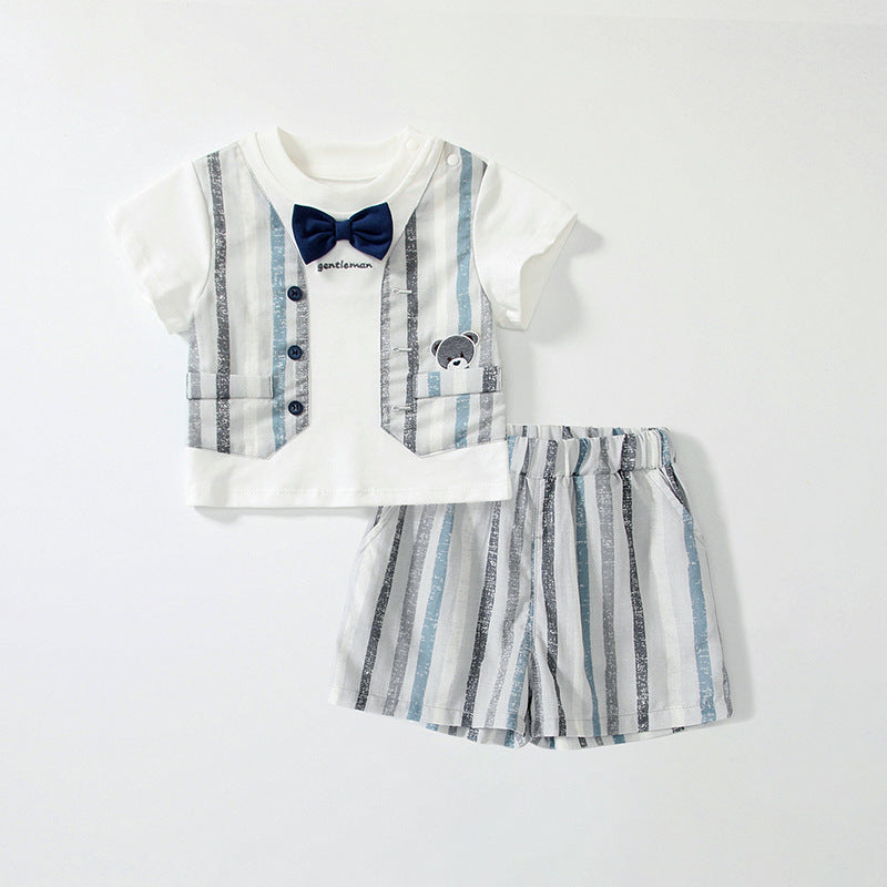 Summer Baby Kids Striped Vest Pattern T-shirt and Shorts Clothing Set for Boys